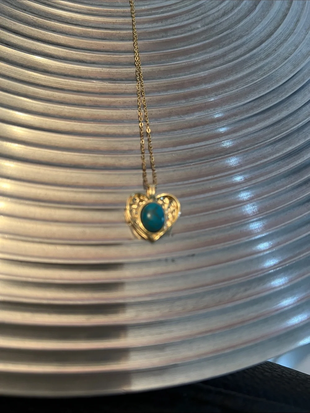 Adina Eden Gold Heart Necklace with Turquoise Cabochon